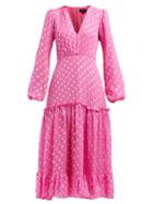 Matchesfashion.com Saloni - Devon Polka Dot Jacquard Silk Blend Dress - Womens - Pink Silver