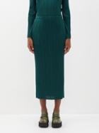 Pleats Please Issey Miyake - Technical-pleated Pencil Skirt - Womens - Dark Green
