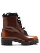 Matchesfashion.com Prada - Shearling Lined Leather Ankle Boots - Womens - Brown Multi