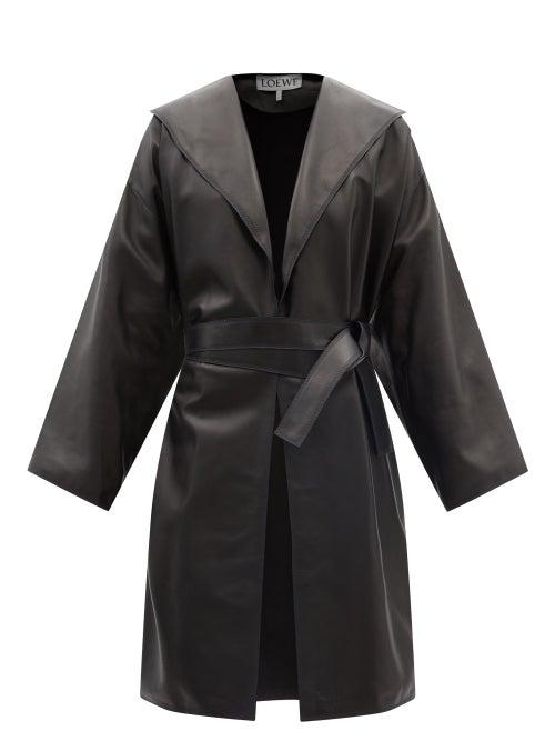 Ladies Rtw Loewe - Shawl-collar Leather Coat - Womens - Black Navy