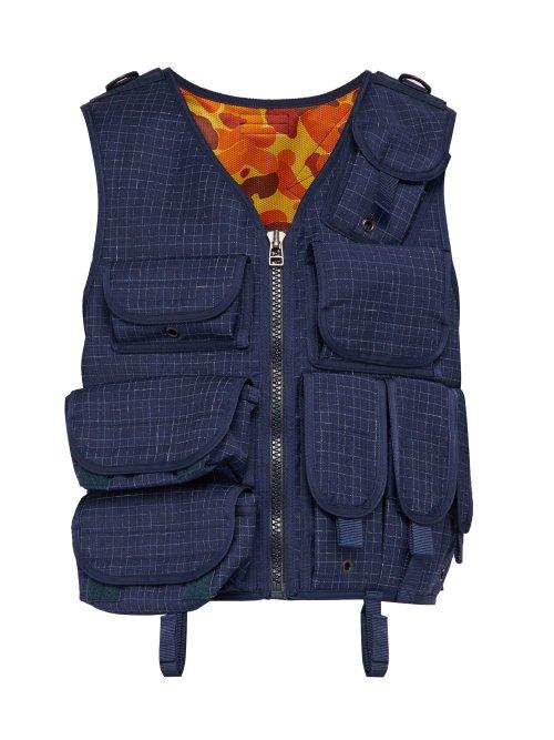 Matchesfashion.com Junya Watanabe - Checked Wool Gilet - Mens - Navy White