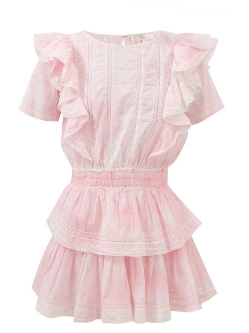 Loveshackfancy - Natasha Ruffled Cotton Mini Dress - Womens - Pink White