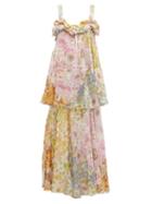 Matchesfashion.com Zimmermann - Super Eight Floral-print Chiffon Dress - Womens - Pink Print