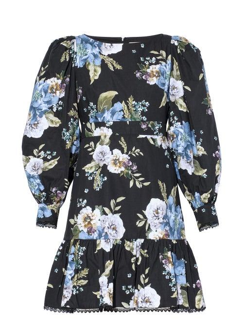 Matchesfashion.com Erdem - Rydal Flounced Carnation-print Poplin Dress - Womens - Black Print