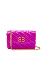 Matchesfashion.com Balenciaga - Bb Logo Embroidered Satin Clutch Bag - Womens - Pink
