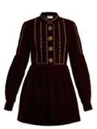 Matchesfashion.com Saint Laurent - Studded And Pleated Velvet Mini Dress - Womens - Burgundy