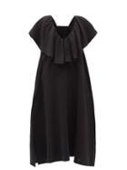 Matchesfashion.com Anaak - Brigitte Ruffled V-neck Cotton Dress - Womens - Black