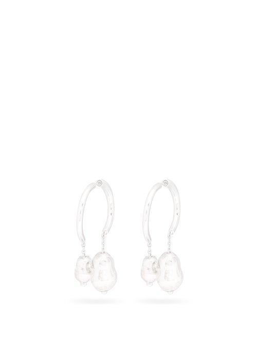 Matchesfashion.com Lemaire - Pearl Creole Two-drop Earrings - Womens - Silver