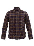Matchesfashion.com The Gigi - Check Embroidered Created Cotton Blend Shirt - Mens - Navy Multi