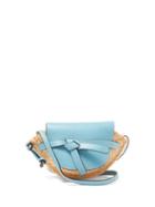 Matchesfashion.com Loewe - Gate Mini Leather And Raffia Cross Body Bag - Womens - Blue Multi