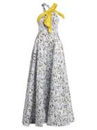 Matchesfashion.com Carolina Herrera - Floral Print Halterneck Gown - Womens - Blue Multi