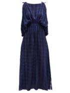 Matchesfashion.com Love Binetti - Draped Checked Voile Maxi Dress - Womens - Dark Blue