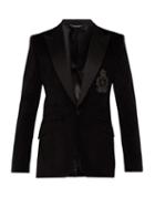 Matchesfashion.com Dolce & Gabbana - Monogrammed Black Velvet Blazer - Mens - Black