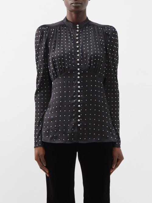Paco Rabanne - Crystal-embellished Satin Blouse - Womens - Black