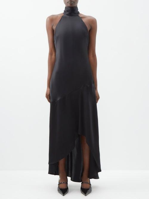 Frame - Draped Halterneck Tie Silk Dress - Womens - Black