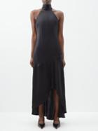 Frame - Draped Halterneck Tie Silk Dress - Womens - Black