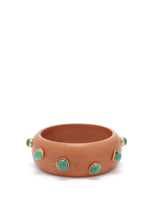 Matchesfashion.com Aurlie Bidermann - Turquoise Embellished Wood Bangle - Womens - Blue
