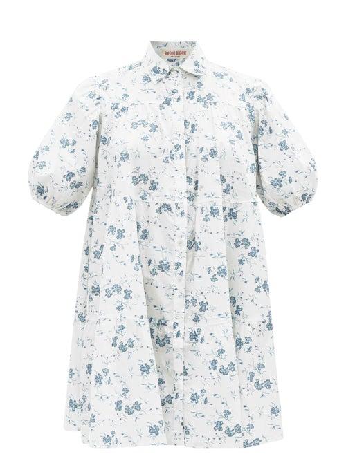 Emporio Sirenuse - Cassandra Floral-print Cotton Shirt Dress - Womens - Blue Floral