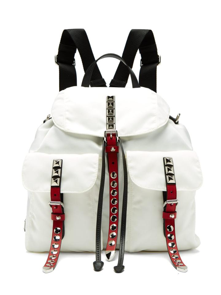 Prada New Vela Studded Nylon And Leather Backpack