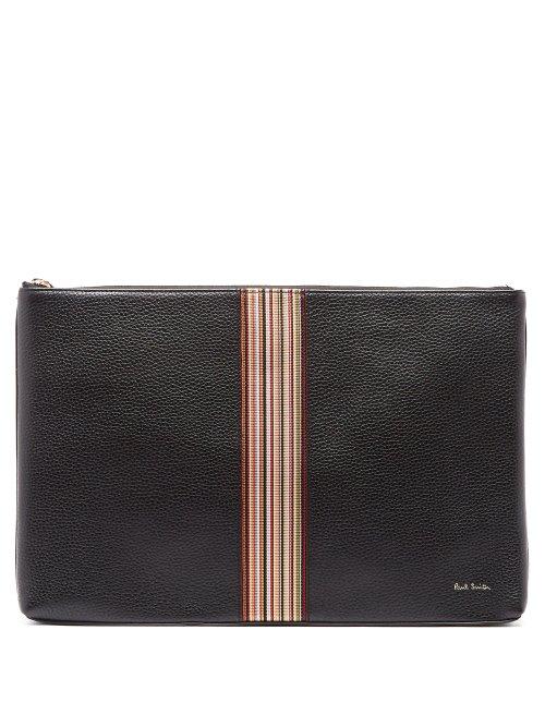 Matchesfashion.com Paul Smith - Signature Stripe Leather Pouch - Mens - Black