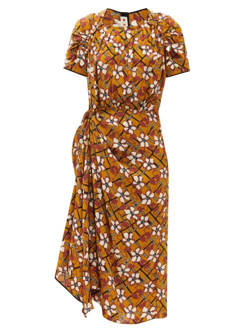 Ladies Rtw Marni - Gathered Floral-print Sabl Midi Dress - Womens - Multi
