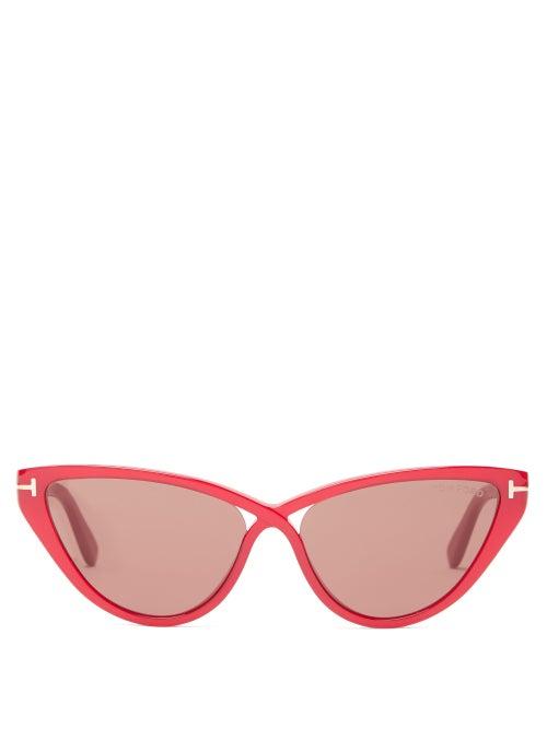 Matchesfashion.com Tom Ford Eyewear - T Monogram Cat Eye Acetate Sunglasses - Womens - Red