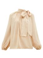 Matchesfashion.com Zimmermann - Super Eight Pussy-bow Silk-charmeuse Blouse - Womens - Beige