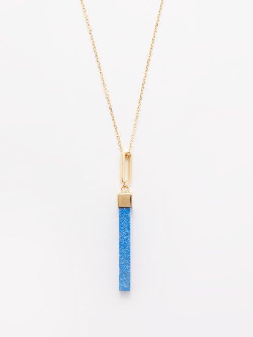 Mateo - Lapis Bar & 14kt Gold Necklace - Mens - Yellow Gold