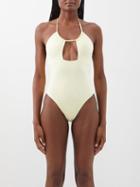 Sara Cristina - Playa Halterneck Cutout Swimsuit - Womens - Pale Yellow