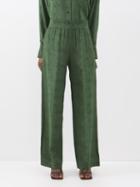 Victoria Beckham - Snakeskin-print Silk Trousers - Womens - Green