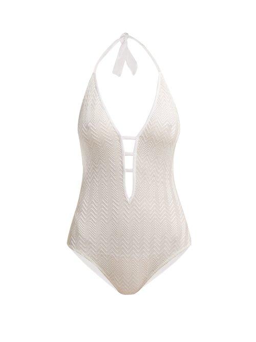 Matchesfashion.com Missoni Mare - Zigzag Knit Halterneck Swimsuit - Womens - White