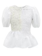 Matchesfashion.com Cecilie Bahnsen - Colene Smocked-panel Puff-sleeve Peplum Top - Womens - Ivory