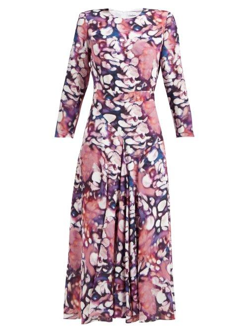 Matchesfashion.com Raey - Bracelet Sleeve Splodge Print Silk Dress - Womens - Purple Print