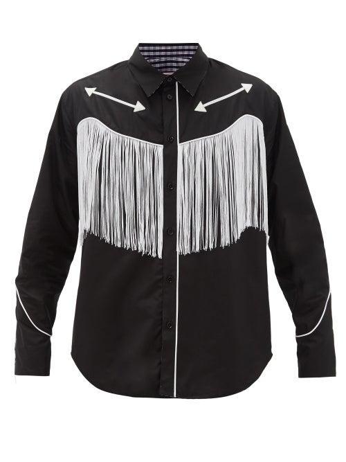 Matchesfashion.com Martine Rose - Reversible Fringed Cotton Shirt - Mens - Black