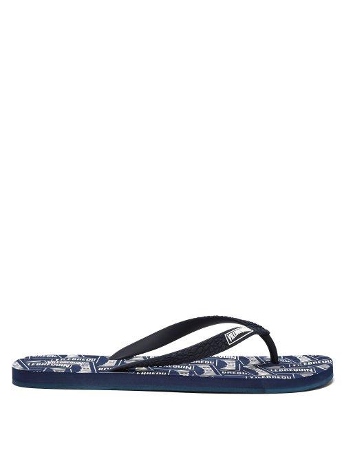 Matchesfashion.com Vilebrequin - Logo Print Flip Flops - Mens - Blue