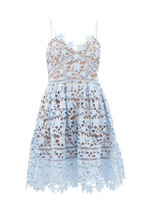 Matchesfashion.com Self-portrait - Azalea Floral Guipure-lace Dress - Womens - Light Blue