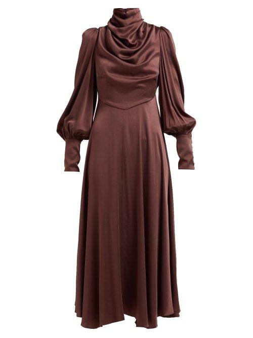 Matchesfashion.com Zimmermann - Draped Silk Blend Satin Midi Dress - Womens - Brown