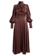 Matchesfashion.com Zimmermann - Draped Silk Blend Satin Midi Dress - Womens - Brown