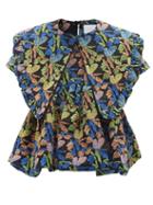Kika Vargas - Laura Floral-embroidered Cotton-blend Blouse - Womens - Blue Multi