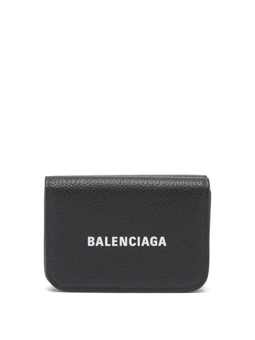 Matchesfashion.com Balenciaga - Logo-print Grained-leather Bi-fold Wallet - Womens - Black White