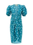 Matchesfashion.com Adriana Degreas - Pois Polka Dot Print Tie Front Cover Up Robe - Womens - Blue Print