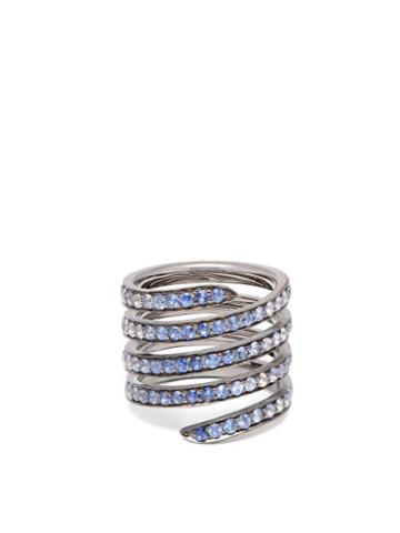 Lynn Ban - Ombr Sapphire & Rhodium Silver Coil Ring - Womens - Blue