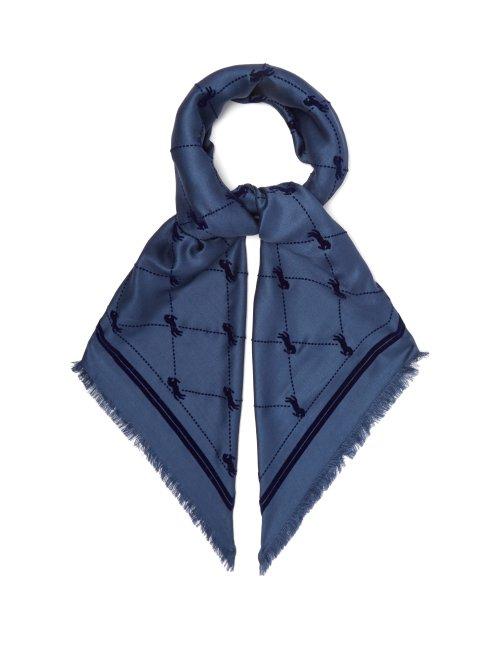 Matchesfashion.com Chlo - Little Horse Flocked Silk Blend Scarf - Womens - Navy
