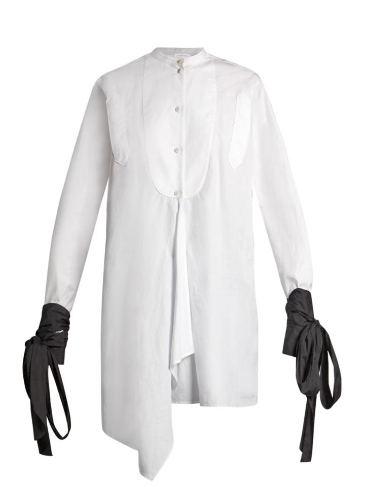 J.w.anderson Contrast-cuff Asymmetric-hem Cotton Shirt