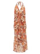 Matchesfashion.com Dodo Bar Or - Jennifer Gathered Floral-print Cotton-voile Dress - Womens - Brown Print