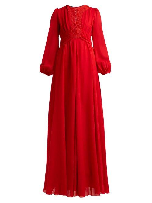 Matchesfashion.com Giambattista Valli - Macram Lace And Crepe Gown - Womens - Red