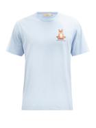 Matchesfashion.com Maison Kitsun - Lotus Fox Cotton-jersey T-shirt - Mens - Light Blue