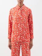 Muzungu Sisters - Fern Bird Of Blessing-print Silk-twill Shirt - Womens - Red Print