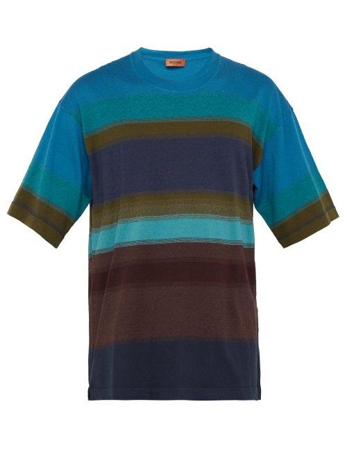 Matchesfashion.com Missoni - Striped Cotton Blend T Shirt - Mens - Navy