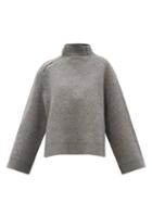 Totme - Roll-neck Zip-shoulder Wool-blend Sweater - Womens - Light Grey